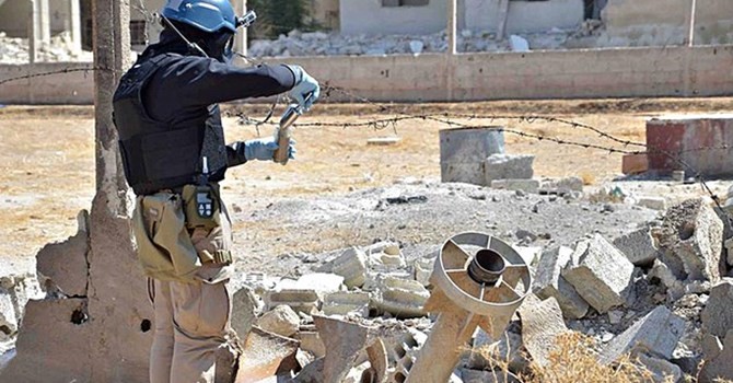 Các nhà điều tra của Liên Hiệp Quốc khẳng định khí độc chlorine đã được sử dụng như một loại vũ khí ở Syria. Ảnh Local Committee of Arbeen/Handout/EPA