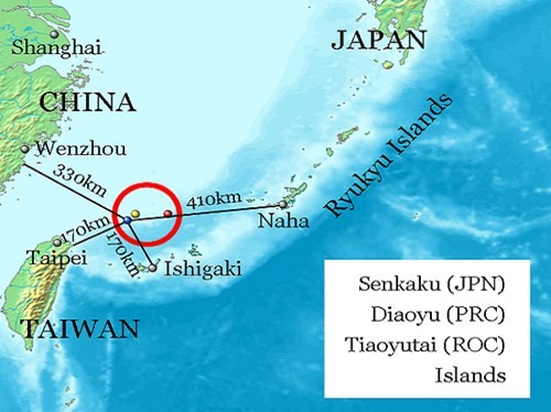 Khu vực quần đảo Senkaku đang tranh chấp trên Biển Hoa Đông