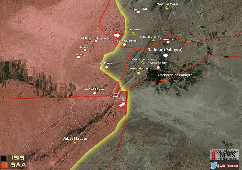 Quân đội Syria giải phóng khu trại Al-Qatar, tấn công về Vườn cây Palmyra