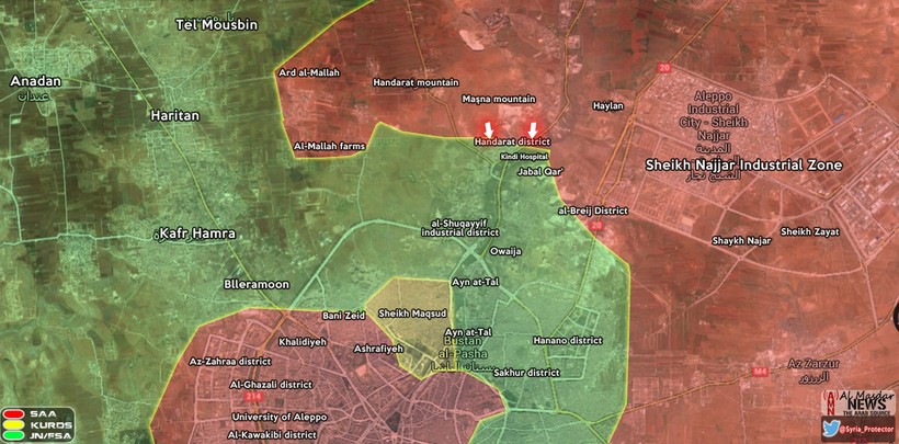 Quân đội Syria tấn công quận Trại  Handarat, ngoại ô thành phố Aleppo
