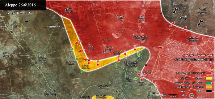Bản đồ chiến sự vùng Handrat, bắc Aleppo