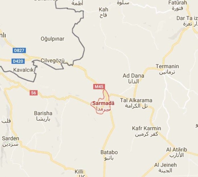 Bản đồ thị trấn Sarmada thuộc tỉnh Idlib