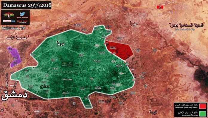 Bản đồ tình hình chiến sự vùng Đông Ghouta, ngôi làng Hawsh Al Farah