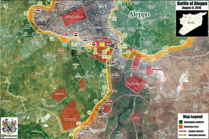 Bản đồ chiến sự Aleppo tính đến ngày 08.08.2016