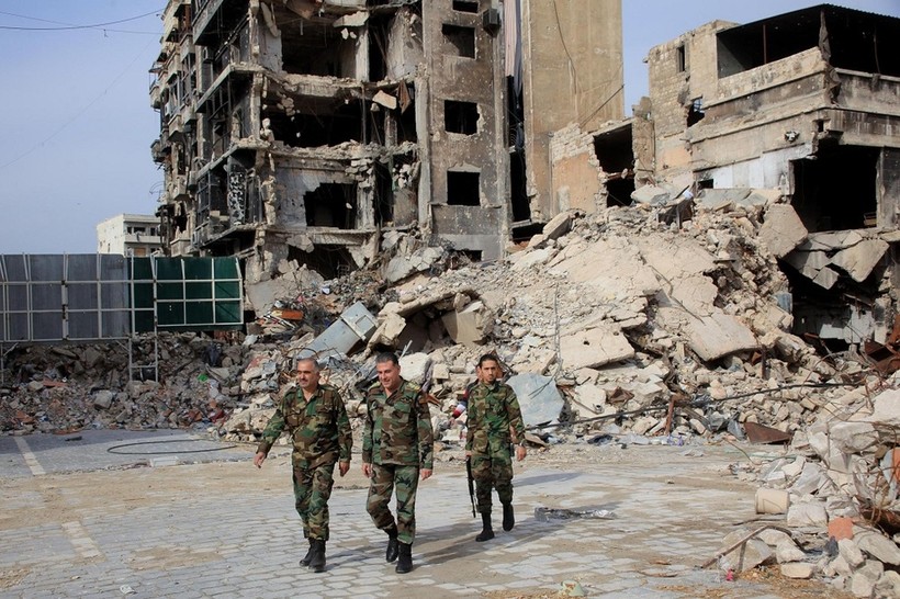 Binh sĩ quân đội Syria trên khu vực đã được giải phóng