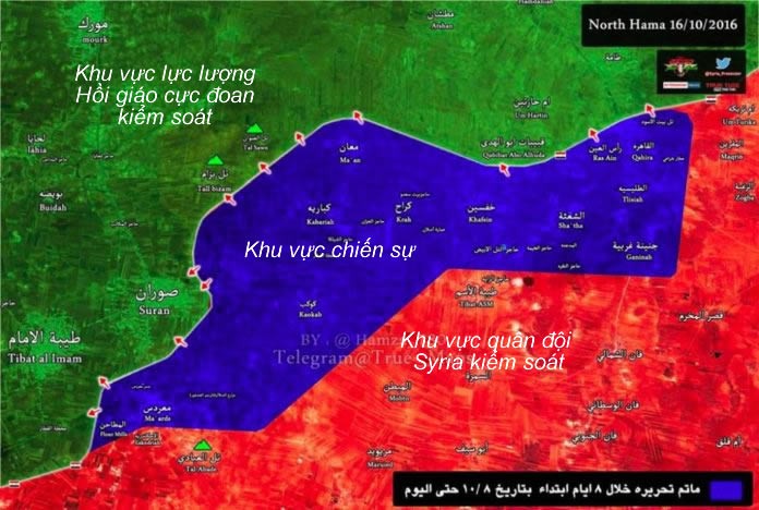 Bản đồ chiến sự vùng nông thôn tỉnh Hama ngày 16.10.2016