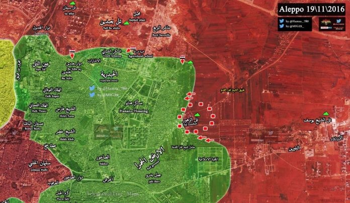 Bản đồ chiến sự khu vực các quận phía đông Aleppo