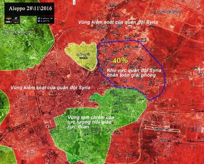 Quân đội Syria giải phóng 40% diện tích khu các quận phía đông Aleppo