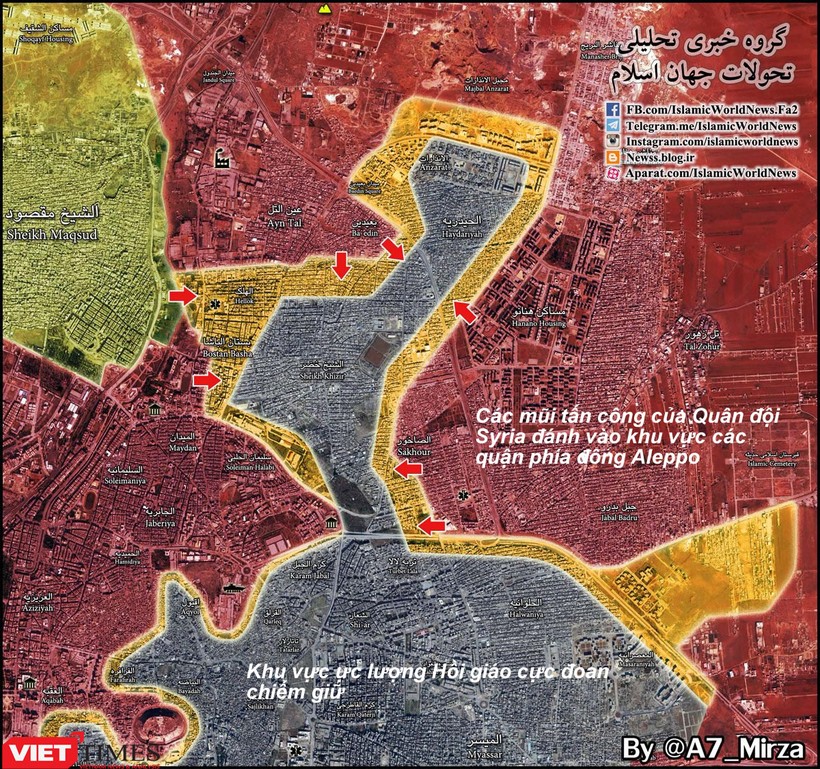 Bản đồ chiến sự khu vực các quận phía đông thành phố Aleppo