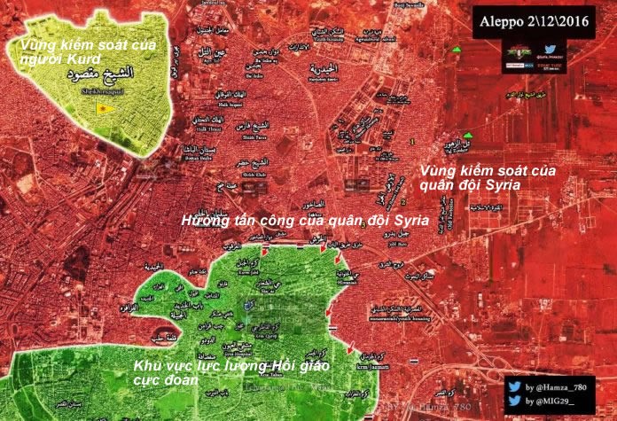Bản đồ chiến sự thành phố Aleppo ngày 02.12.2016