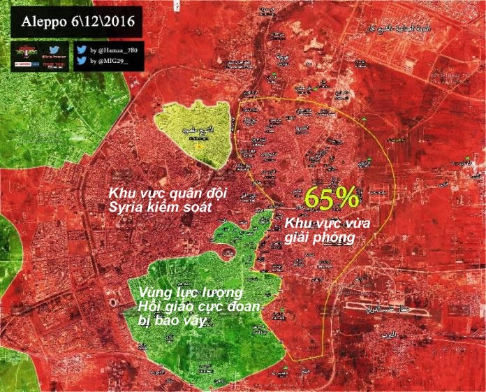 Bản đồ chiến sự thành phố Aleppo, cuối ngày 06.12.2016