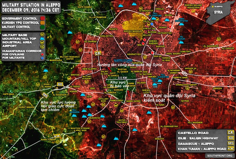 Bản đồ tình hình chiến sự Syria tính đến ngày 09.12.2016