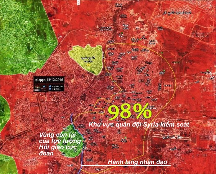 Bản đồ chiến sự thành phố Aleppo ngày 13.12.2016