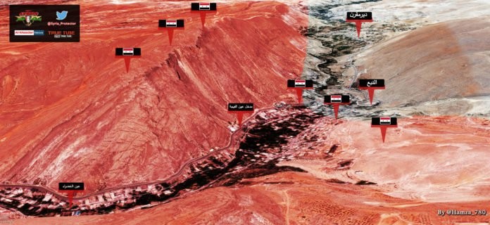Bản đồ chiến trường Wadi Barada ngoại ô Damascus