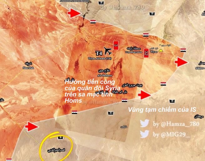 Bản đồ chiến sự khu vực sân bay quân sự T-4, Palmyra