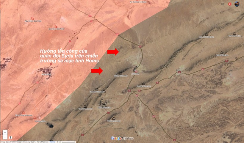 Hướng tấn công của Lữ đoàn Diều hâu Sa mạc về hướng Palmyra