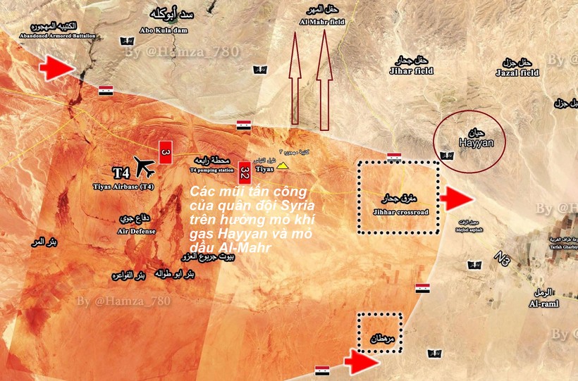 Bàn đổ chiến sự quân đội Syria trên hướng mỏ khí gar Hayyan