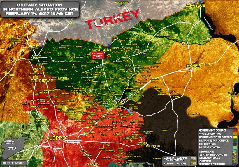 Bản đồ chiến sự khu vực thành phố Aleppo ngày 14.02.2017