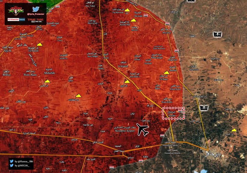 Bản đồ quân đội Syria giải phóng thị trấn nhỏ Shuweilekh, phía đông Aleppo