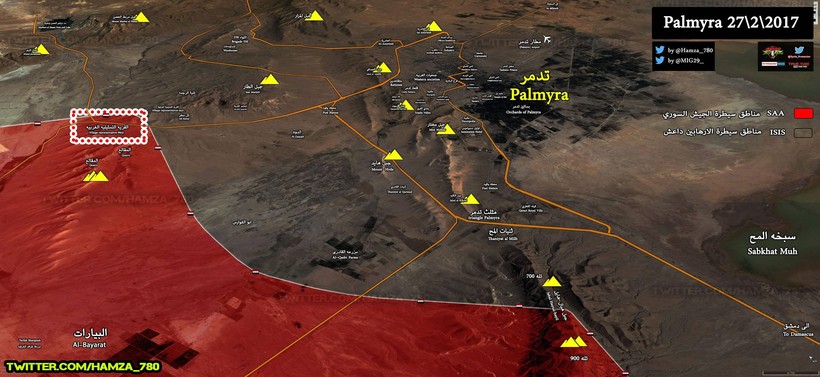 Quân đội Syria đánh chiếm núi Jabbal Hayya, hình thành thế bao vây thành phố cổ Palmyra