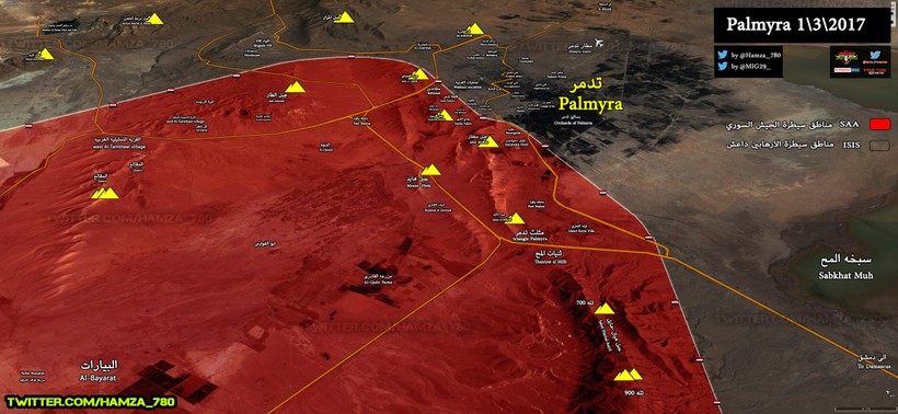 Chiến tuyến quân đội Syria trong địa phận thành phố cổ Palmyra