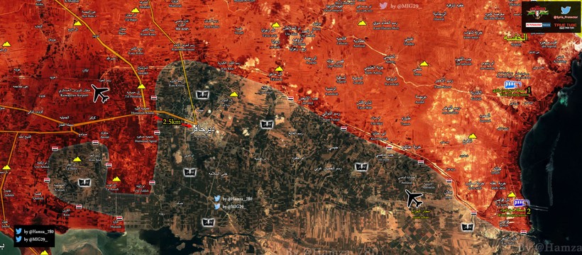 Bản đồ chiến sự vùng nông thôn phía đông Aleppo, vòng vây quanh thị trấn Deir Hafer đang dần siết lại