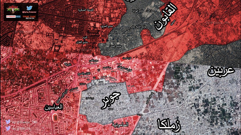 Bản đồ tình hình chiến sự khu vực Jobar - Qaboun tính đến ngày 24.03.2017