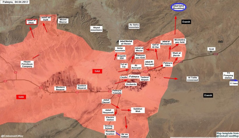 Các mũi tiến công của quân đội Syria trên chiến trường Palmyra