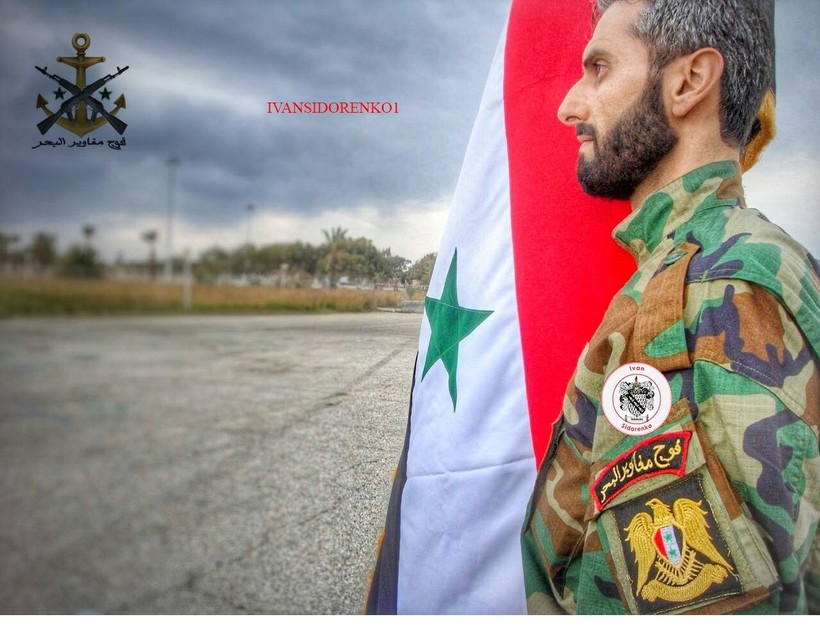 Một lính thủy đánh bộ Syria dưới cờ
