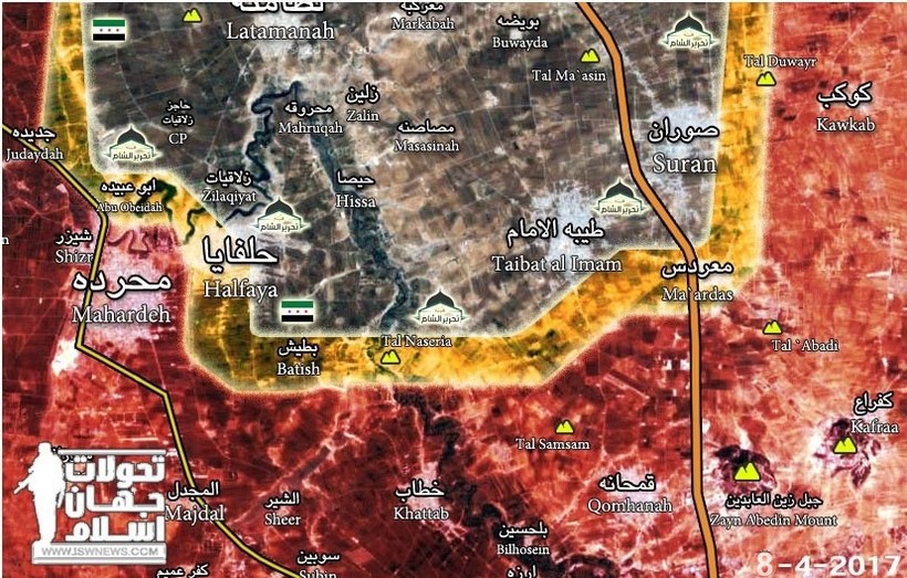 Bản đồ chiến sự tỉnh Hama, tính đến ngày 08.03.2017