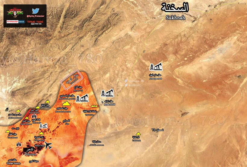 Cao điểm chiến lược thuộc dãy núi Al-Mazbed trên bản đồ Palmyra