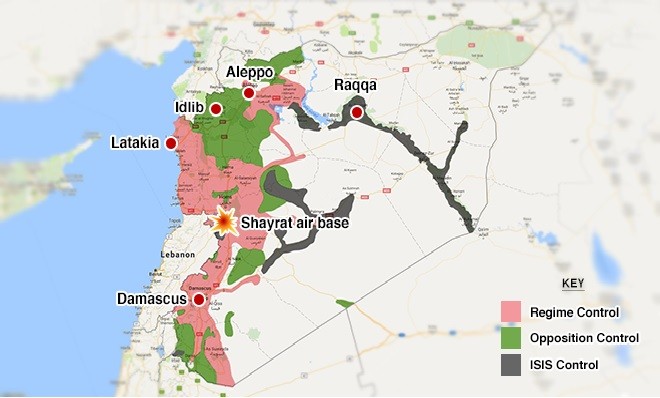 Vị trí sân bay quân sự Shayrat ở Syria
