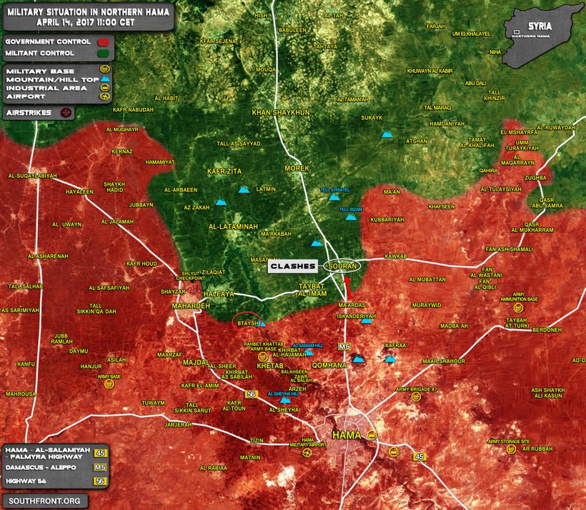 Bản đồ chiến sự khu vực miền bắc Hama ngày 14.04.2017