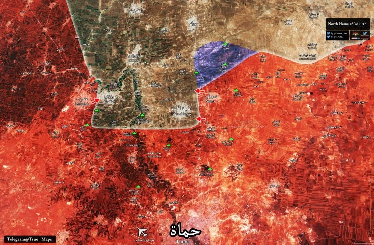 Bản đồ chiến sự chiến trường miền Bắc Hama ngày 16.04.2017