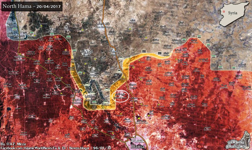 Bản đồ chiến sự miền bắc Hama tính đến ngày 20.04.2017