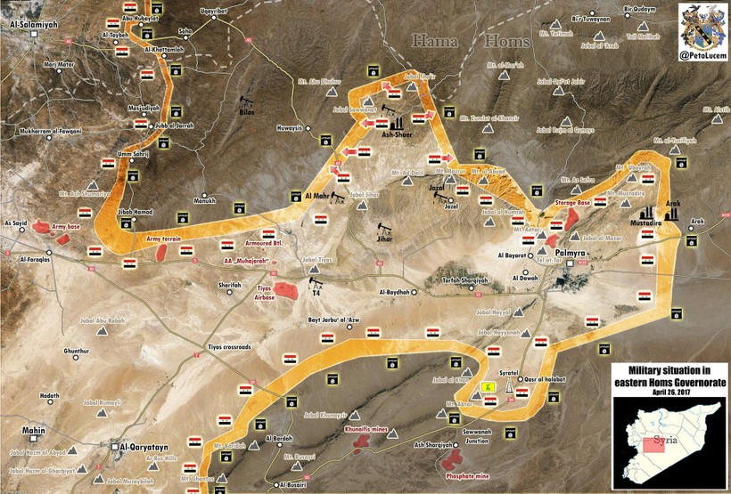 Bản đồ chiến sự khu vực phía đông tỉnh Homs - Palmyra
