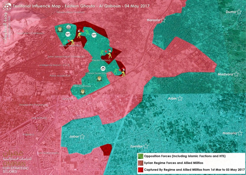 Bản đồ chiến trường quận Al-Qaboun, ngoại ô Damascus