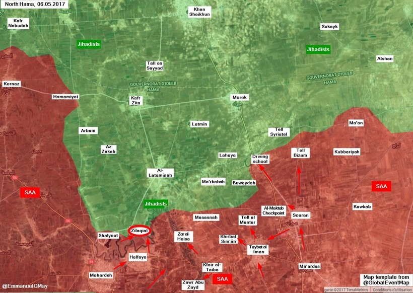 Chiến trường miền bắc Hama, quân đội Syria tấn công làng Zalaqiyat