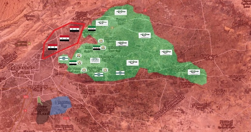 Bản đồ chiến sự vùng ngoại ô Damascus, khu vực Đông Ghouta