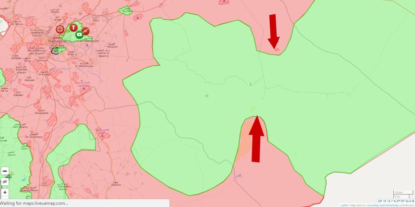 Hướng tấn công của quân đội Syria trên khu vực chiến trường phía đông Damascus - Sweida