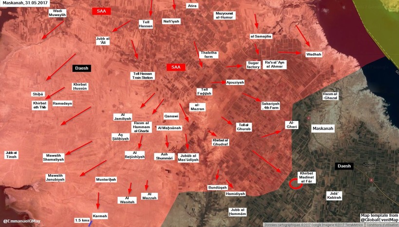 Quân đội Syria tấn công vào ngôi làng Khirbat Madinat al-Far, hướng tây nam thị trấn Maskanah