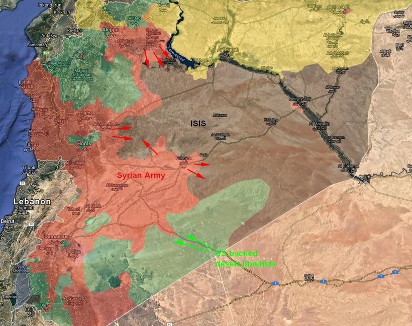Chiến trường sa mạc phía đông vùng ngoại ô Damascus, lực lượng FSA được Mỹ hậu thuẫn tấn công quân đội Syria