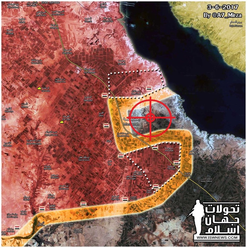 Bản đồ chiến trường, mục tiêu thị trấn Maskanah trong chiến dịch phía đông Aleppo
