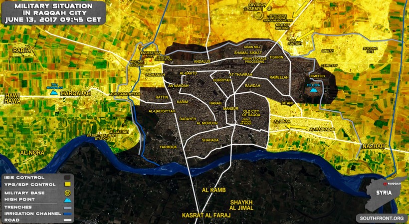Bản đồ chiến sự thành phố Raqqa tính đến ngày 12.06.2017