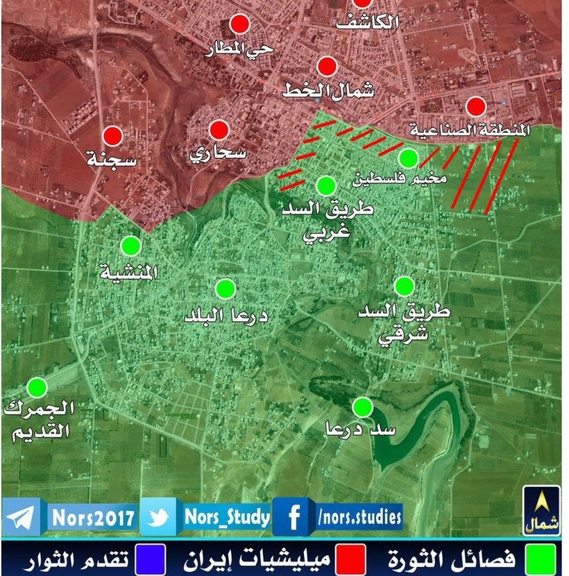 Các hướng tấn công của quân đội Syria trong thành phố Daraa