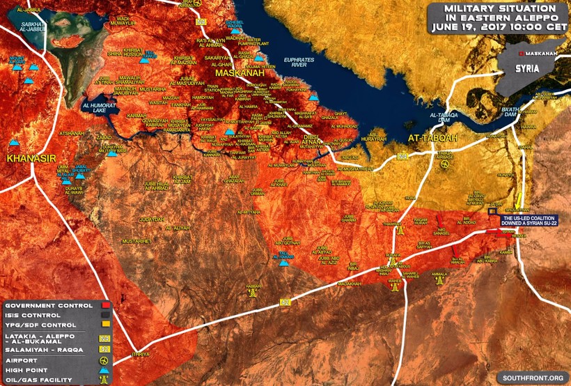 Bản đồ chiến sự khu vực tây Raqqa, lực lượng Tiger giải phóng Resafa 