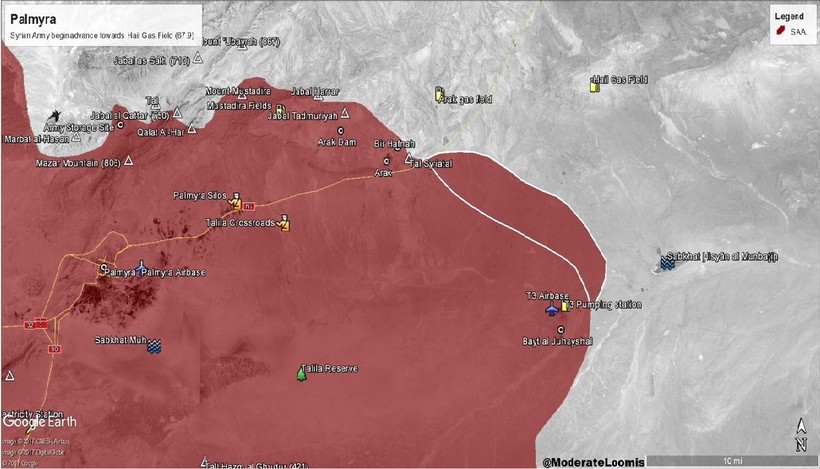 Những địa bàn quân đội Syria đã giải phóng trên vùng sa mạc tỉnh Homs, khu mỏ khí gas Arak vẫn còn chiến sự