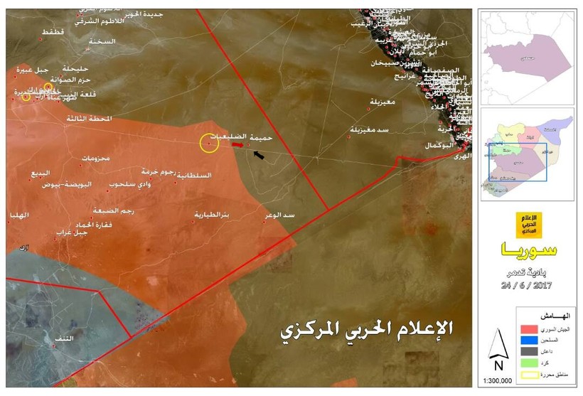 Khu vực giao chiến ác liệt giữa quân đội Syria và lực lượng khủng bố IS trên vùng sa mạc giữa Deir Ezzor và Homs