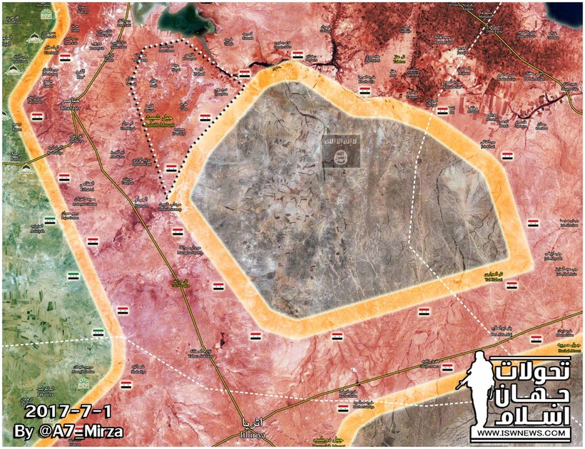 Bản đồ cuộc tấn công truy quét IS của quân đội Syria trên vùng nông thôn Aleppo