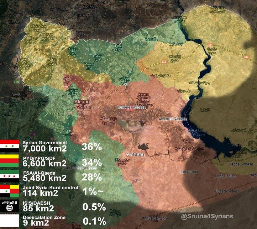 Phân chia vùng kiểm soát của các lực lượng đối lập trên địa phận Alepo